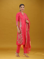 Pink Embroidered Kurta Pant with Dupatta Set