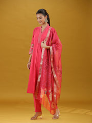Pink Embroidered Kurta Pant with Dupatta Set