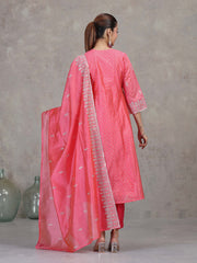 Rose Pink Embroidered A-Line Ethnic Set