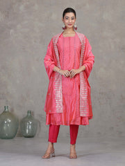 Rose Pink Embroidered A-Line Ethnic Set