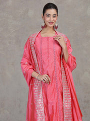 Rose Pink Embroidered A-Line Ethnic Set