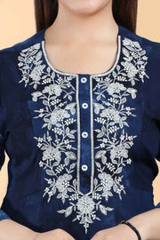 Navy Blue Rayon A Line Embroidered Kurta