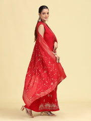 Maroon Embroidered A-Line Kurta Palazzo & Dupatta Ethnic Set