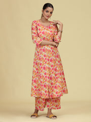 Off White & Yellow Pure Cotton Floral Printed Co-Ord Set