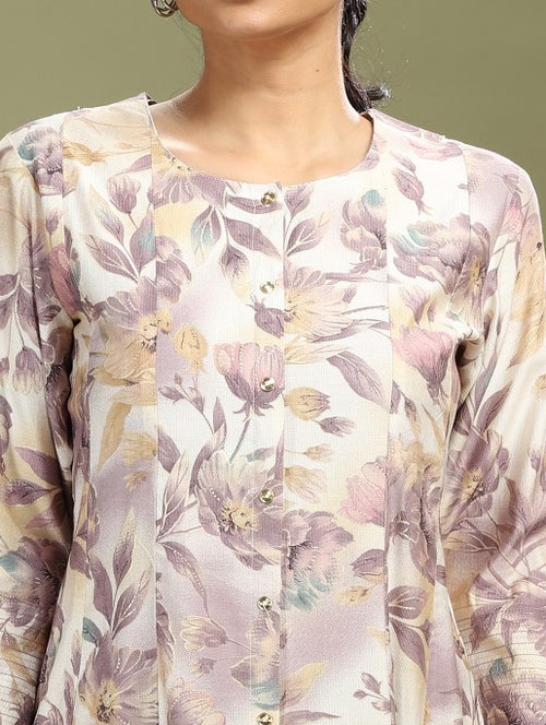 Off White Rayon Printed A Line Kurta for women