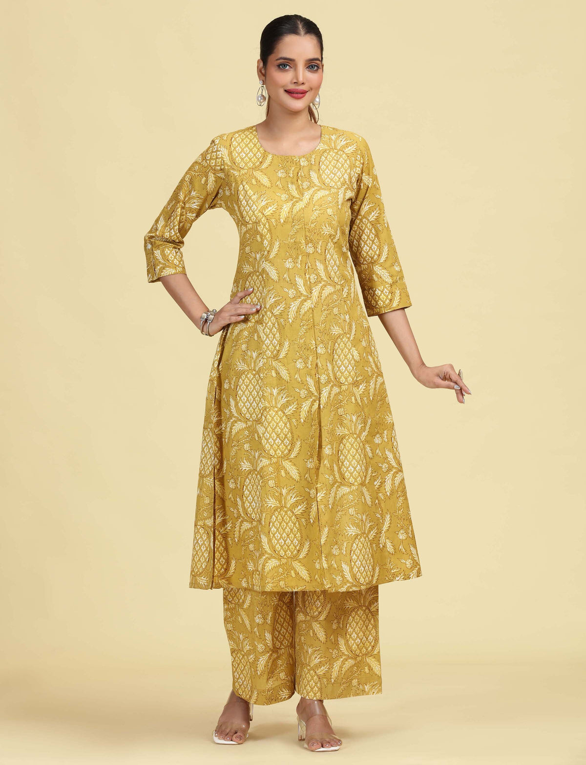 Light Olive Green Pure Cotton Floral Printed Co-Ord Set