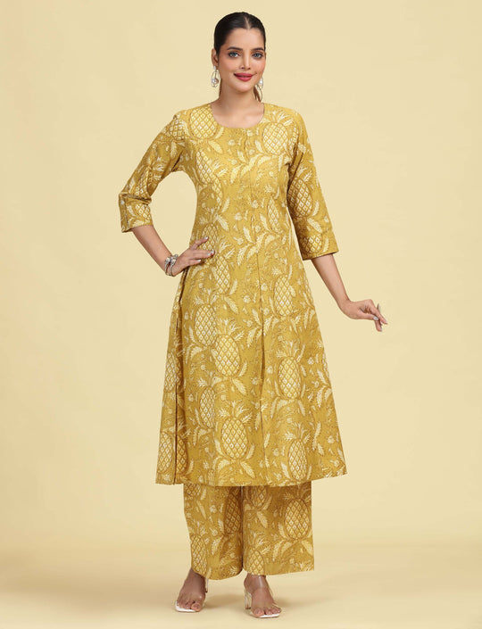 Light Olive Green Pure Cotton Floral Printed Co-Ord Set