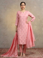 Light Peach Embroidered Kurta Pant Set with Matching Dupatta