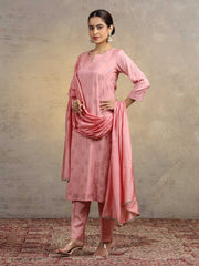 Light Peach Embroidered Kurta Pant Set with Matching Dupatta