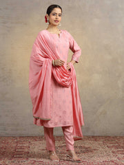 Light Peach Embroidered Kurta Pant Set with Matching Dupatta