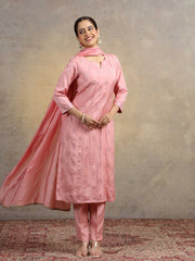 Light Peach Embroidered Kurta Pant Set with Matching Dupatta
