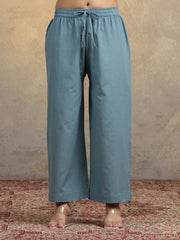 Light Blue Pure Cotton Straight Kurta Pant & Dupatta Ethnic Wear Suit set