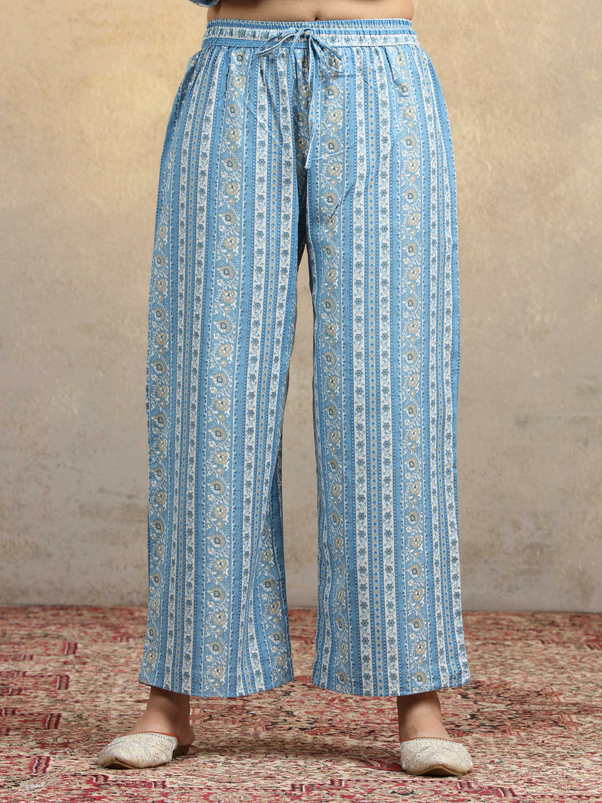 Light Blue Pure Cotton Printed Sleeveless A-Line Co-Ord Set