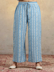 Light Blue Pure Cotton Printed Sleeveless A-Line Co-Ord Set