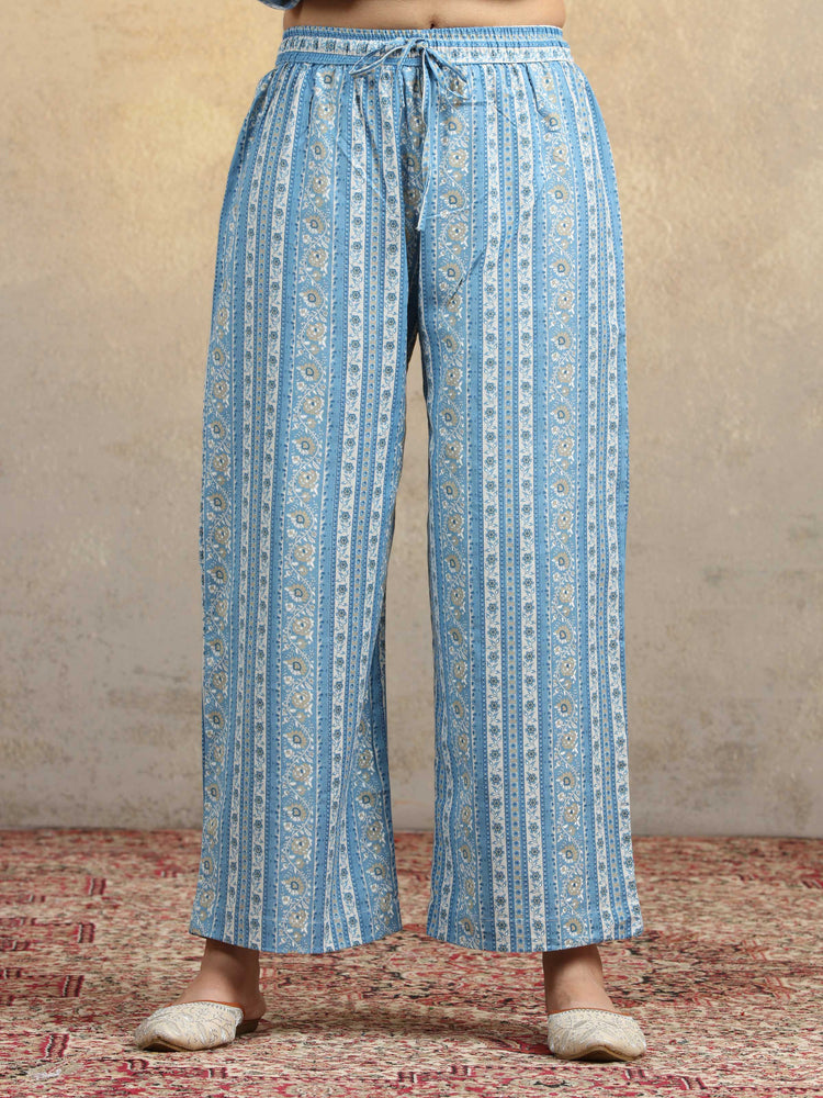 Light Blue Pure Cotton Printed Sleeveless A-Line Co-Ord Set