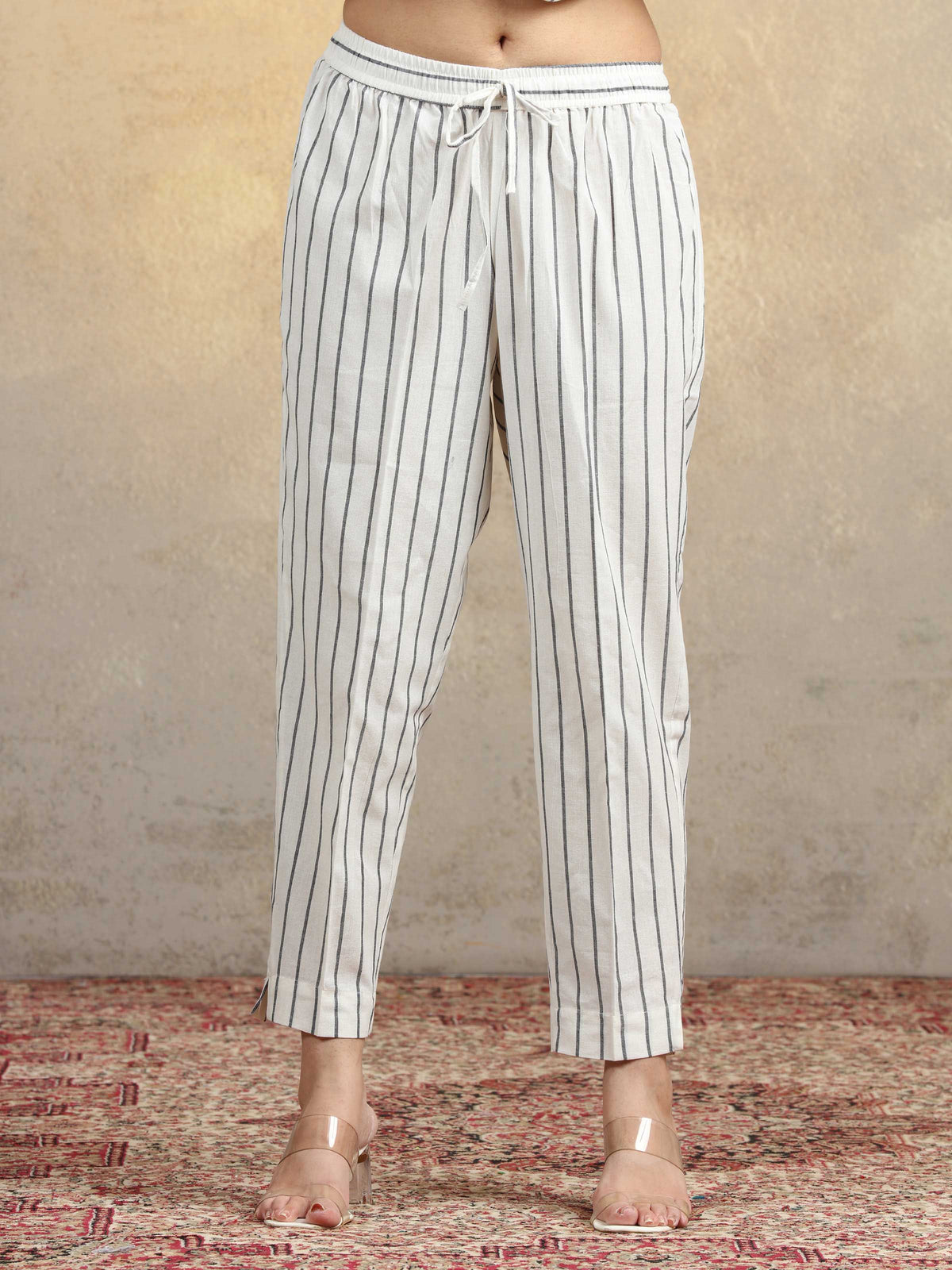 Off White Floral Embroidered Pure Cotton Straight Co-Ord Set