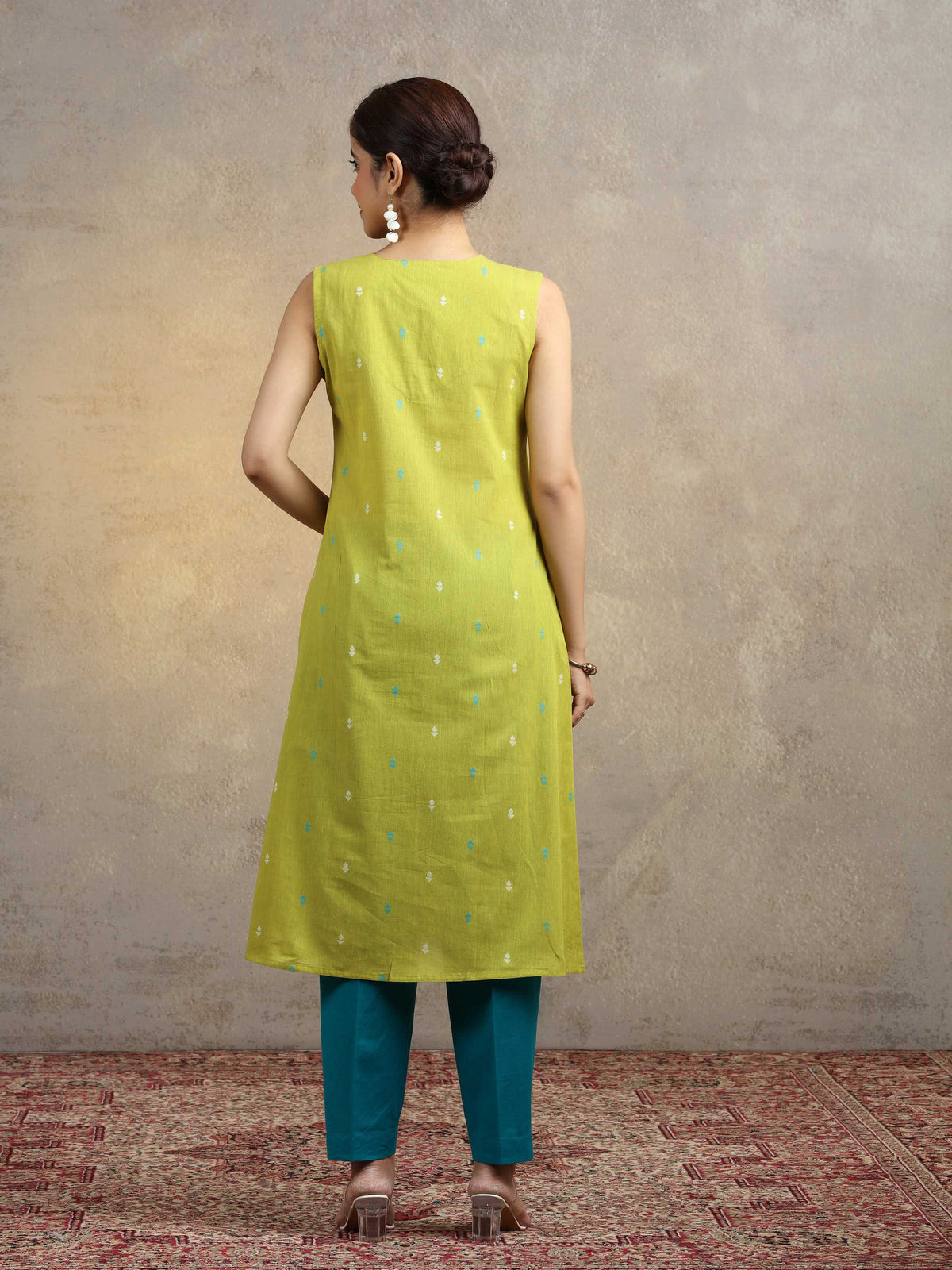 Olive Green Pure Cotton A-Line Ethnic Kurta