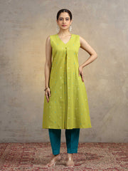 Olive Green Pure Cotton A-Line Ethnic Kurta