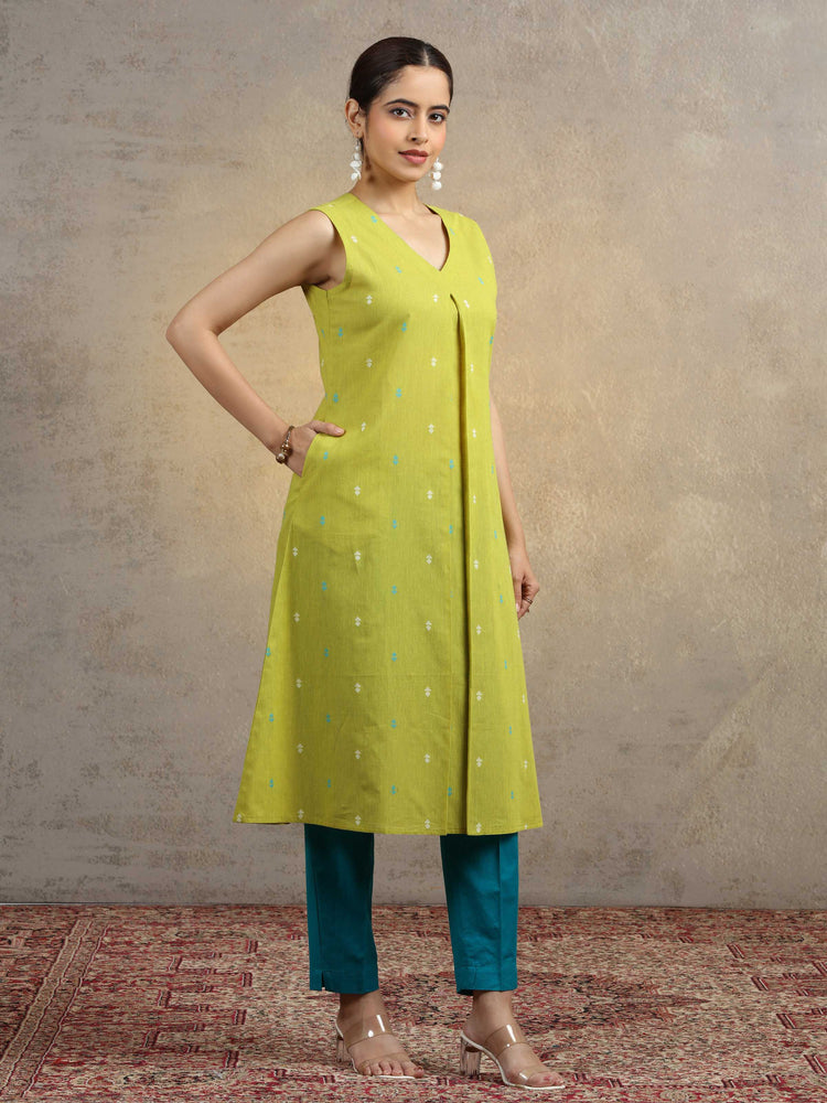 Olive Green Pure Cotton A-Line Ethnic Kurta