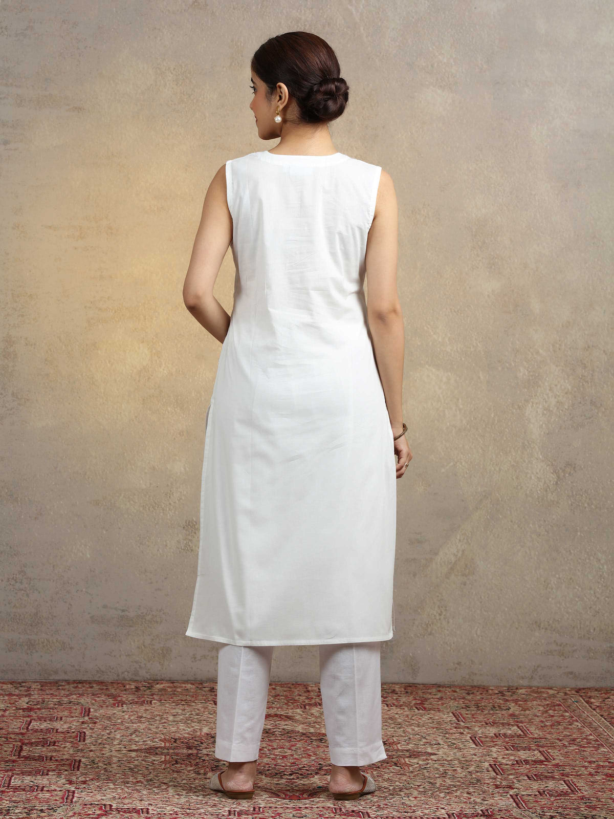 Pure White Pure Cotton Embroidered Straight Kurta