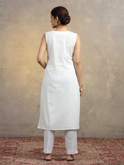 Pure White Pure Cotton Embroidered Straight Kurta