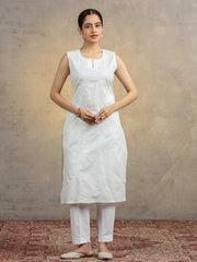 Pure White Pure Cotton Embroidered Straight Kurta
