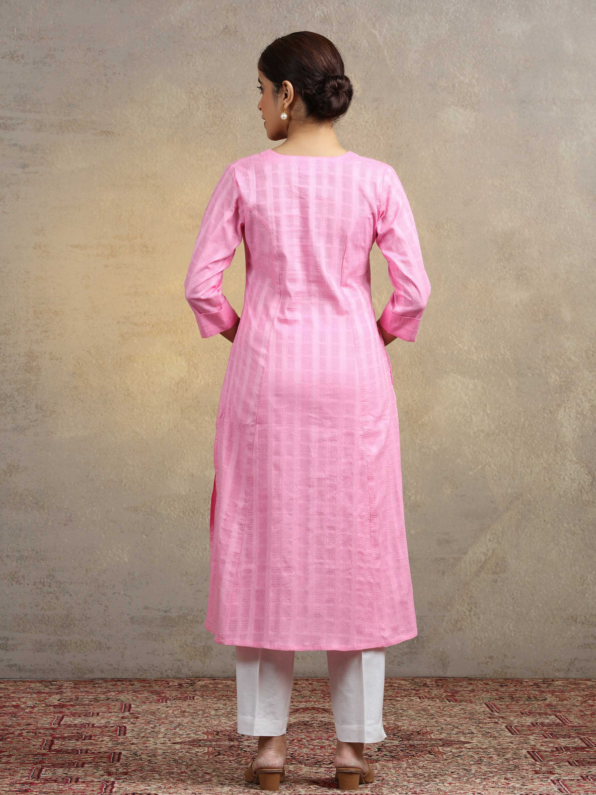 Baby Pink Pure Cotton Straight Kurta