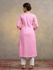 Baby Pink Pure Cotton Straight Kurta