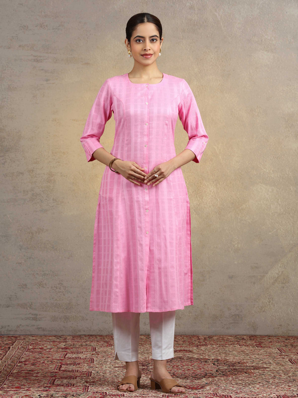 Baby Pink Pure Cotton Straight Kurta