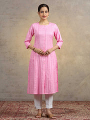 Baby Pink Pure Cotton Straight Kurta