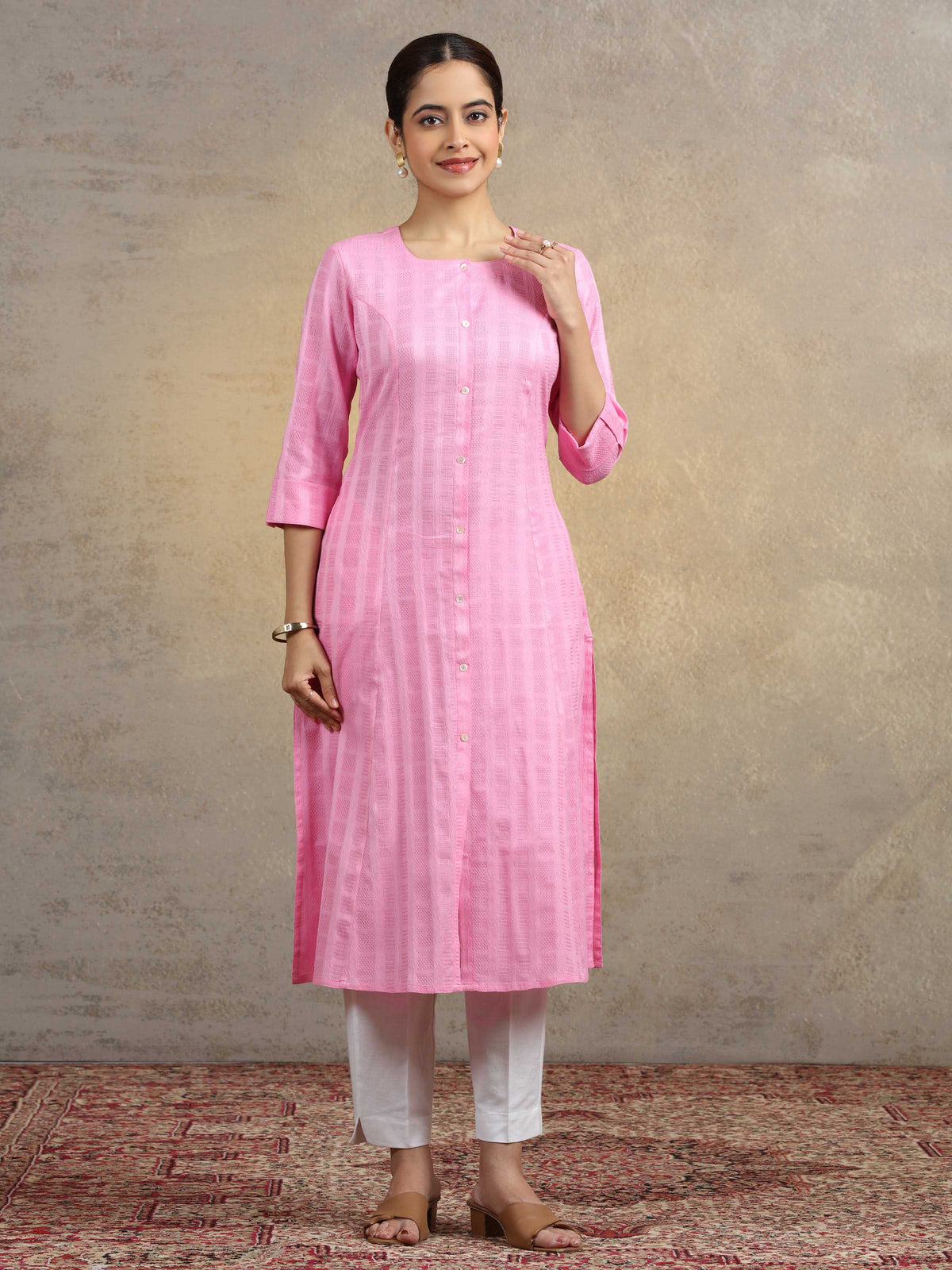 Baby Pink Pure Cotton Straight Kurta