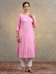 Baby Pink Pure Cotton Straight Kurta