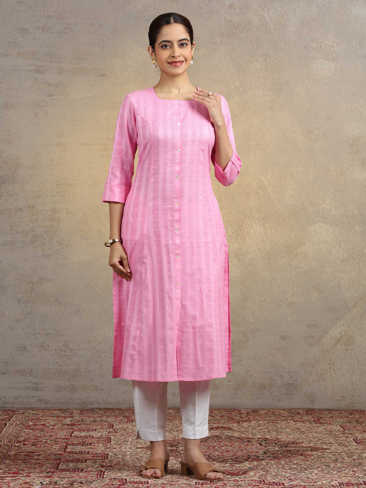Baby Pink Pure Cotton Straight Kurta