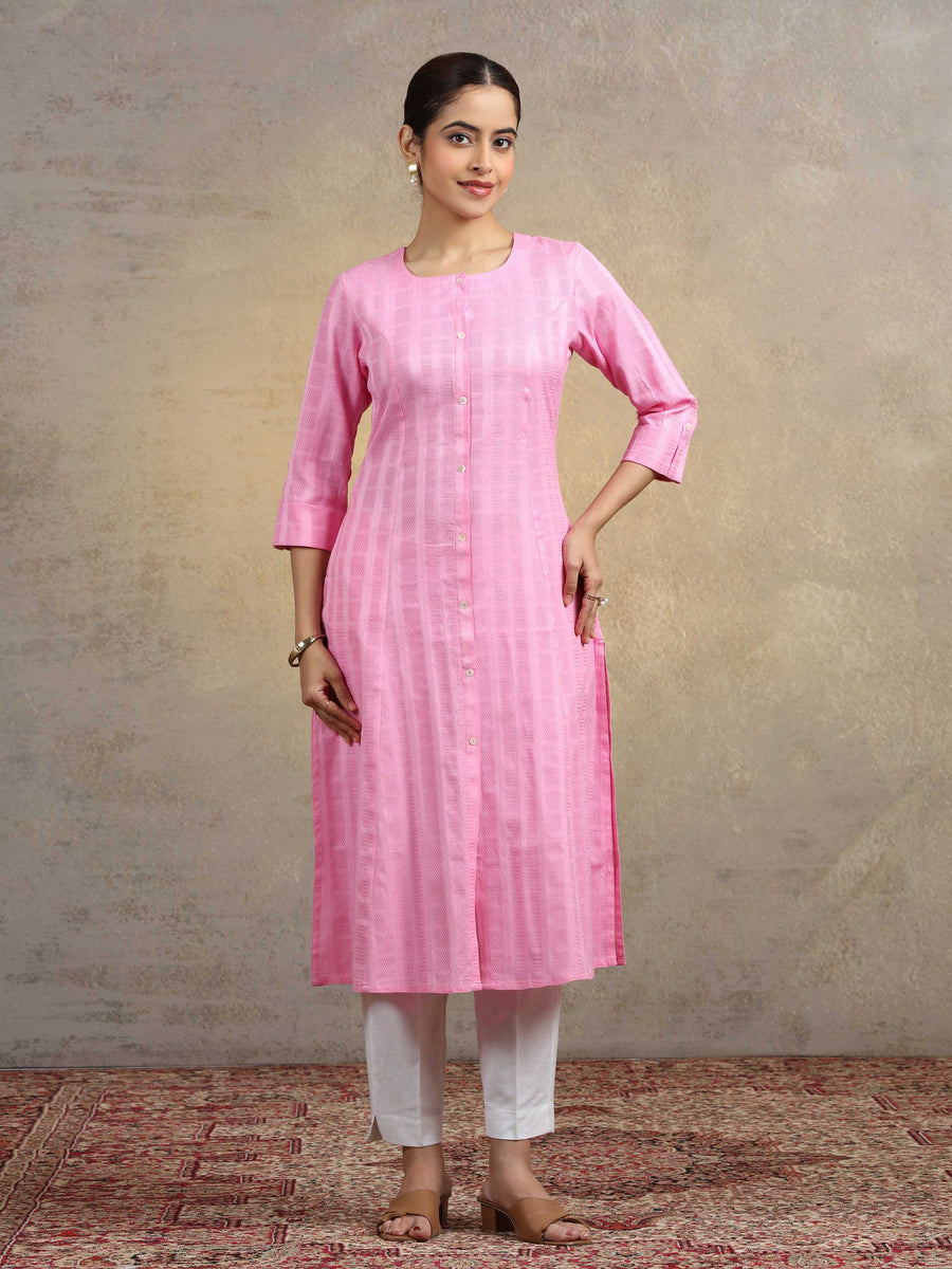Baby Pink Pure Cotton Straight Kurta