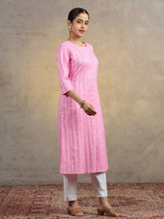 Baby Pink Pure Cotton Straight Kurta