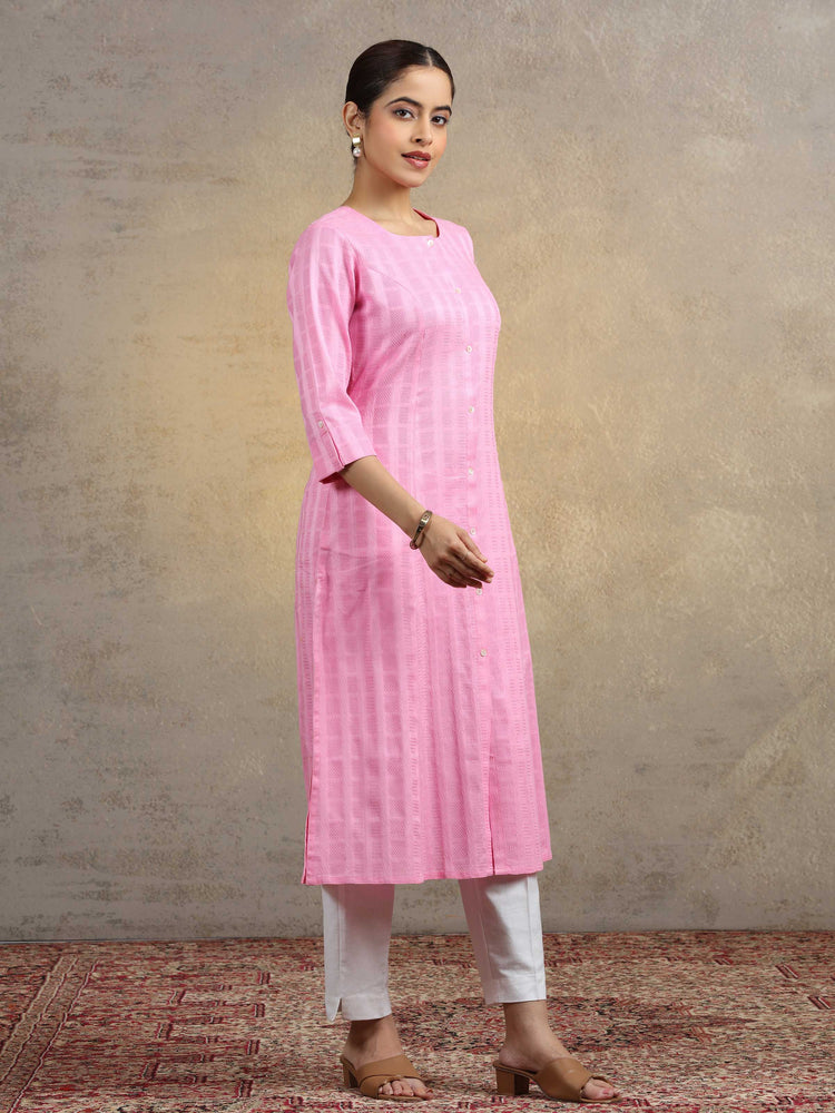 Baby Pink Pure Cotton Straight Kurta