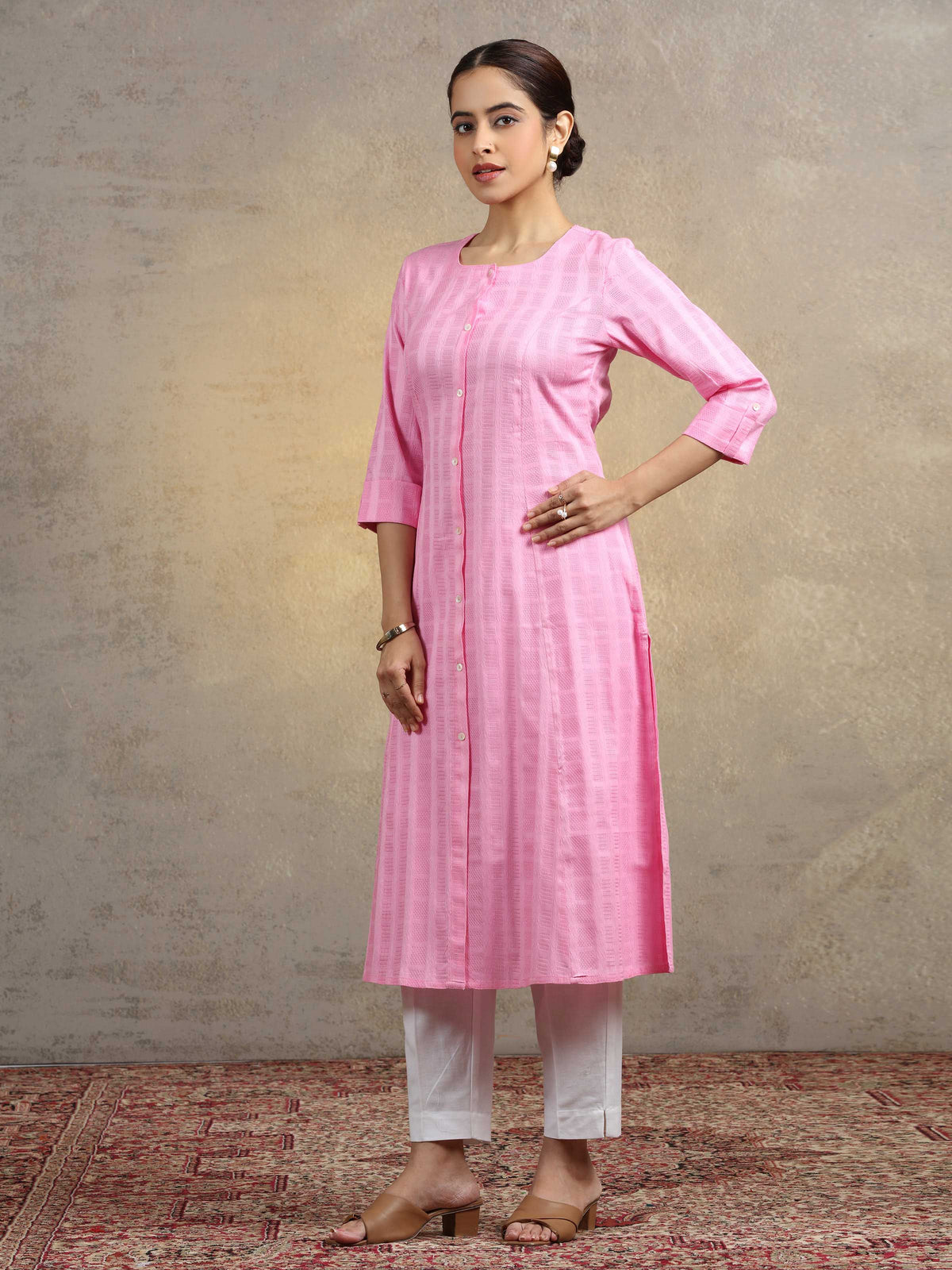 Baby Pink Pure Cotton Straight Kurta