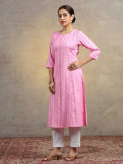 Baby Pink Pure Cotton Straight Kurta