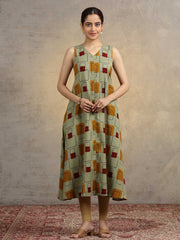 Sage Green Geometric Print A-Line Pure Cotton Kurta