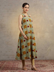 Sage Green Geometric Print A-Line Pure Cotton Kurta