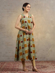 Sage Green Geometric Print A-Line Pure Cotton Kurta
