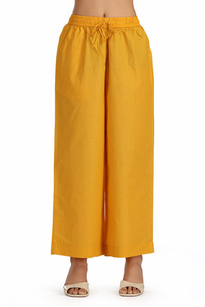 Yellow Cotton Embroidered Straight Kurta Pant and Dupatta Suit Set