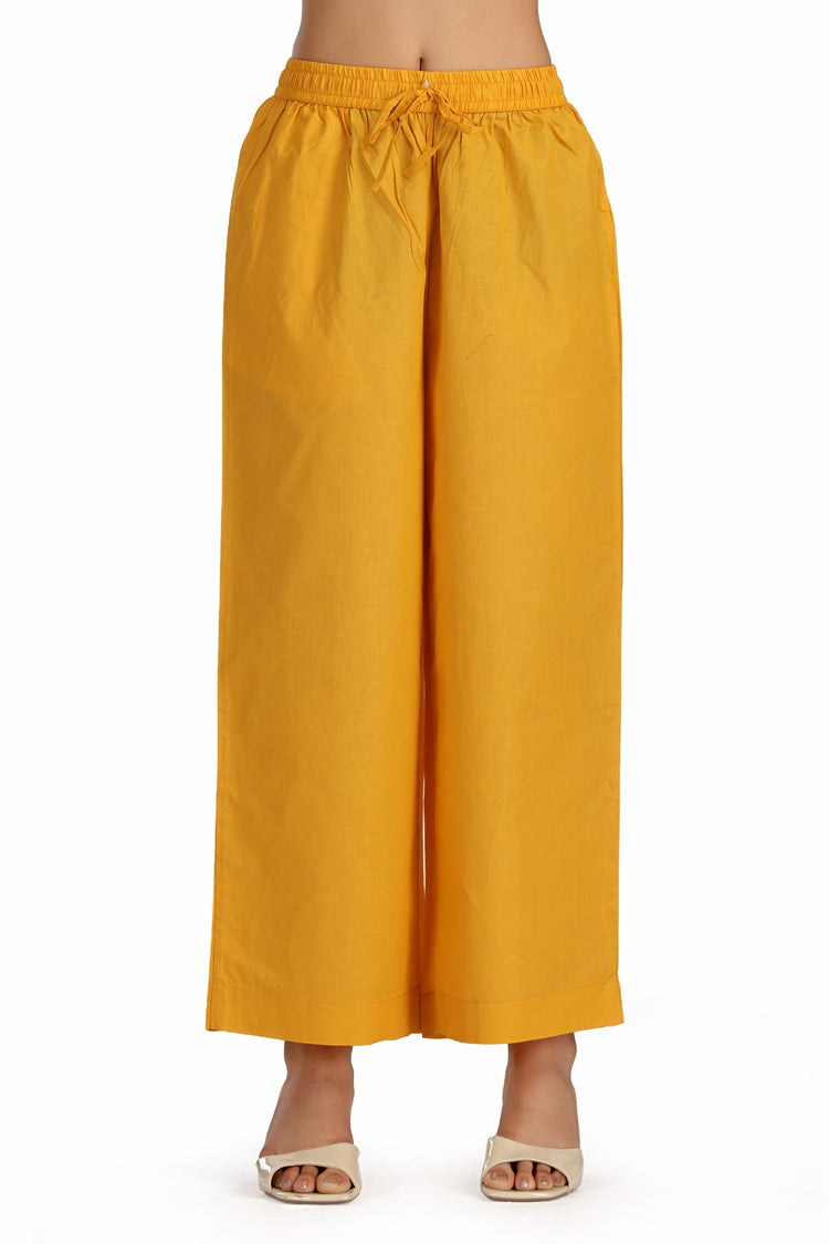 Yellow Cotton Embroidered Straight Kurta Pant and Dupatta Suit Set