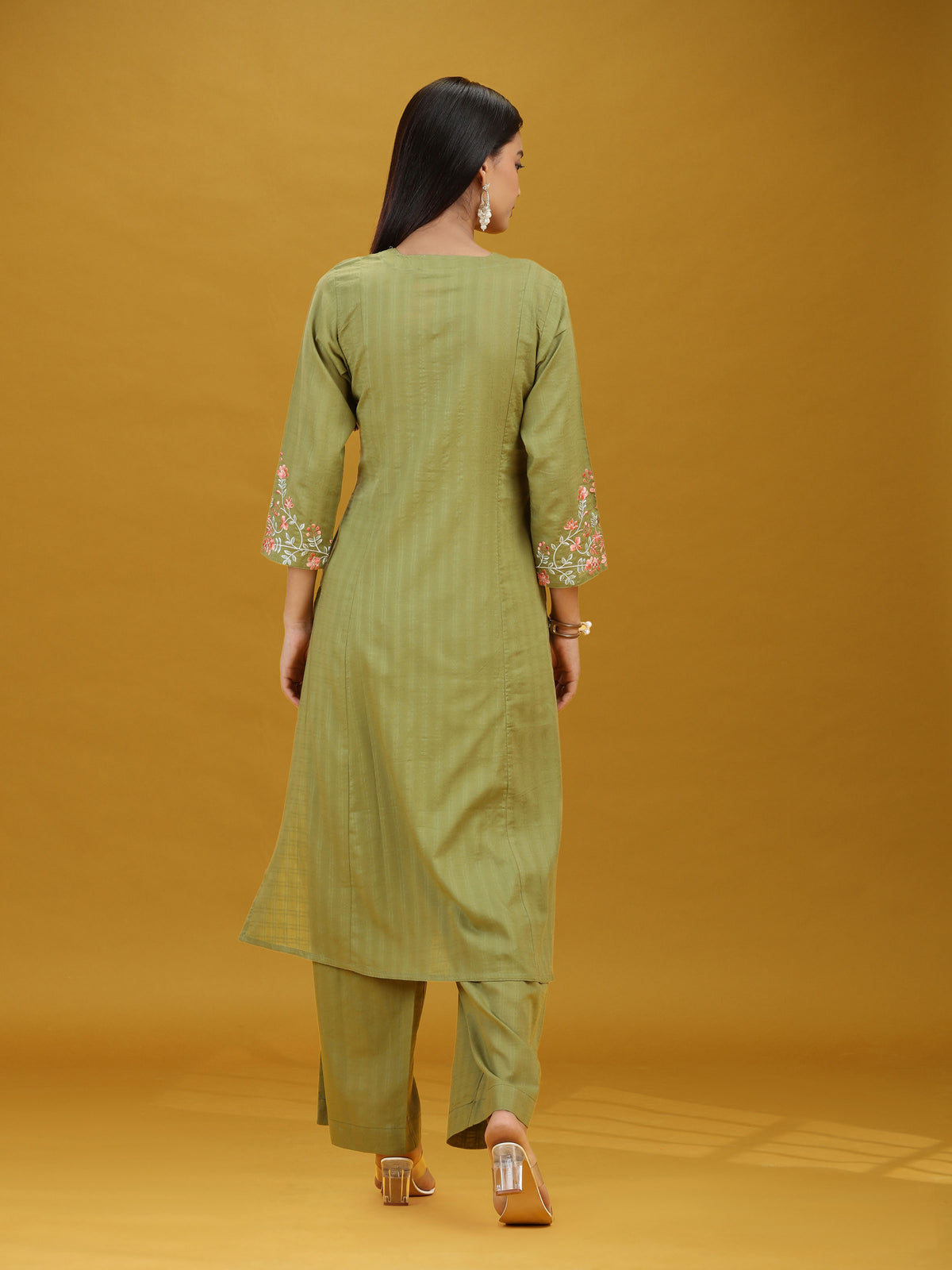 Pista Green Embroidered Pure Cotton Kurta Palazzo Co-Ord Set