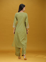Pista Green Embroidered Pure Cotton Kurta Palazzo Co-Ord Set