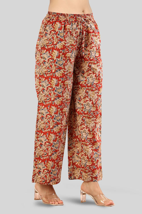 Maroon Jaipuri Cotton Printed Pant for women