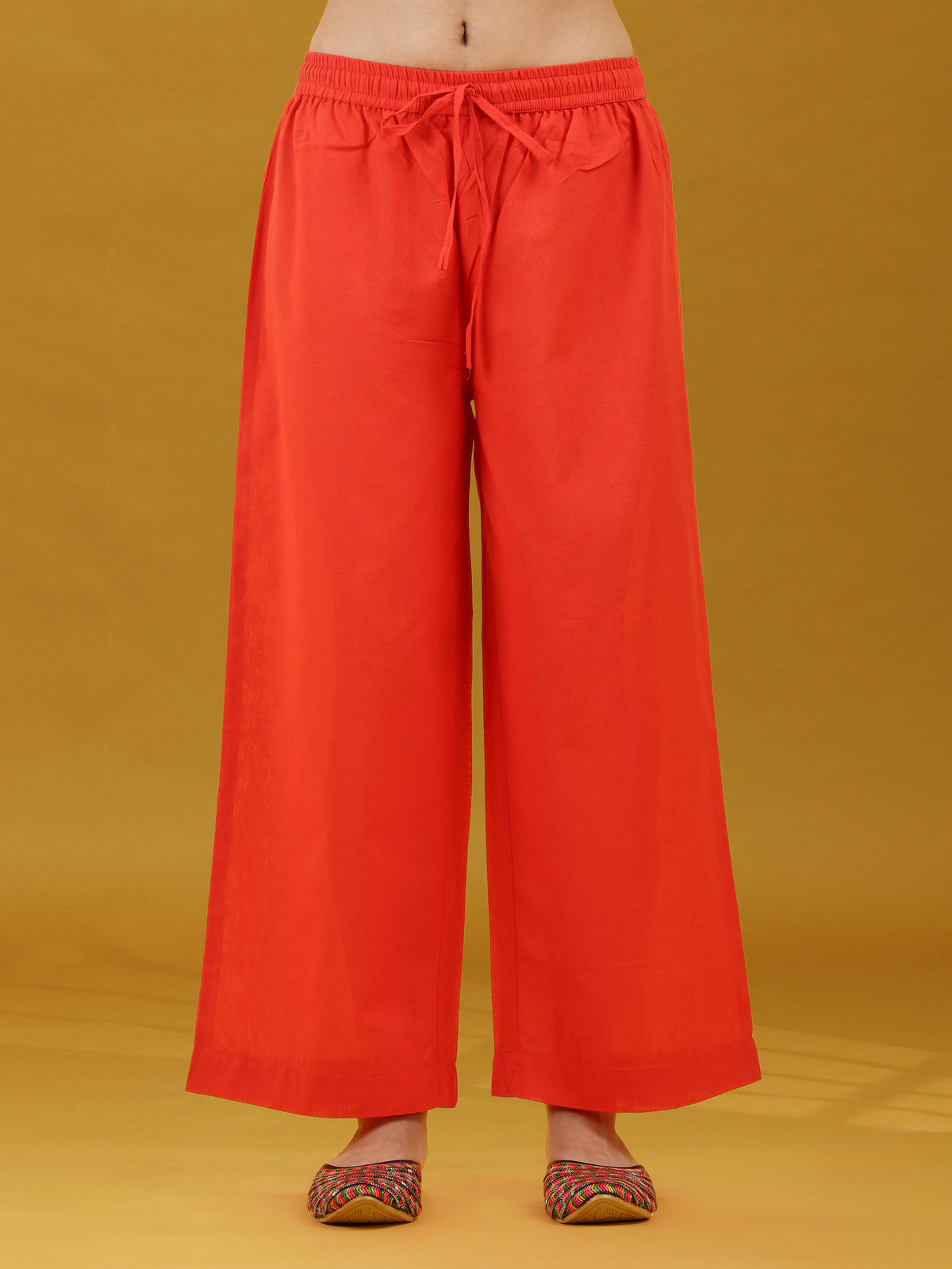 Orange Printed Pure Cotton Straight Kurta & Wide Leg Pants Co-Ord Set
