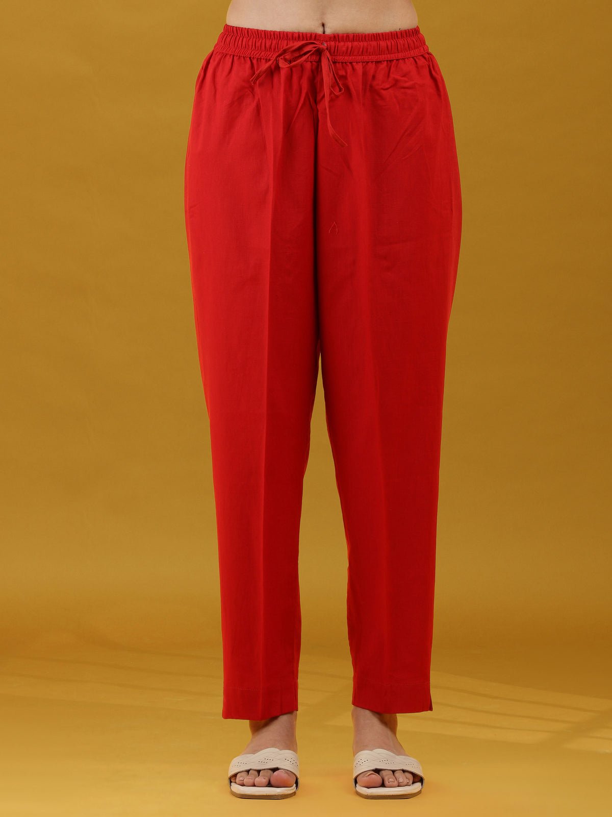 Elegant Red Embroidered Straight Pure Cotton Co-Ord Set