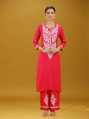 Pink Floral Printed Detailed Embroidered Co-Ord Set