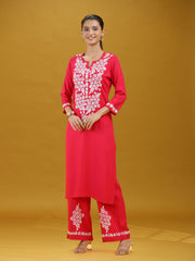 Pink Floral Printed Detailed Embroidered Co-Ord Set
